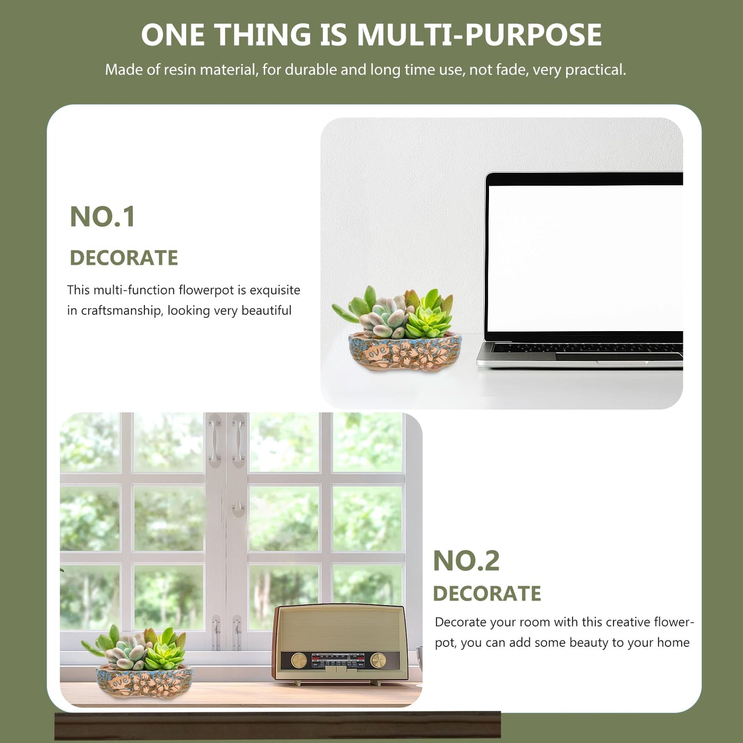 Operitacx 7.48 Inch Ceramic Succulent Pot, Large Succulent Planter for Plant Windowsill Office Desk