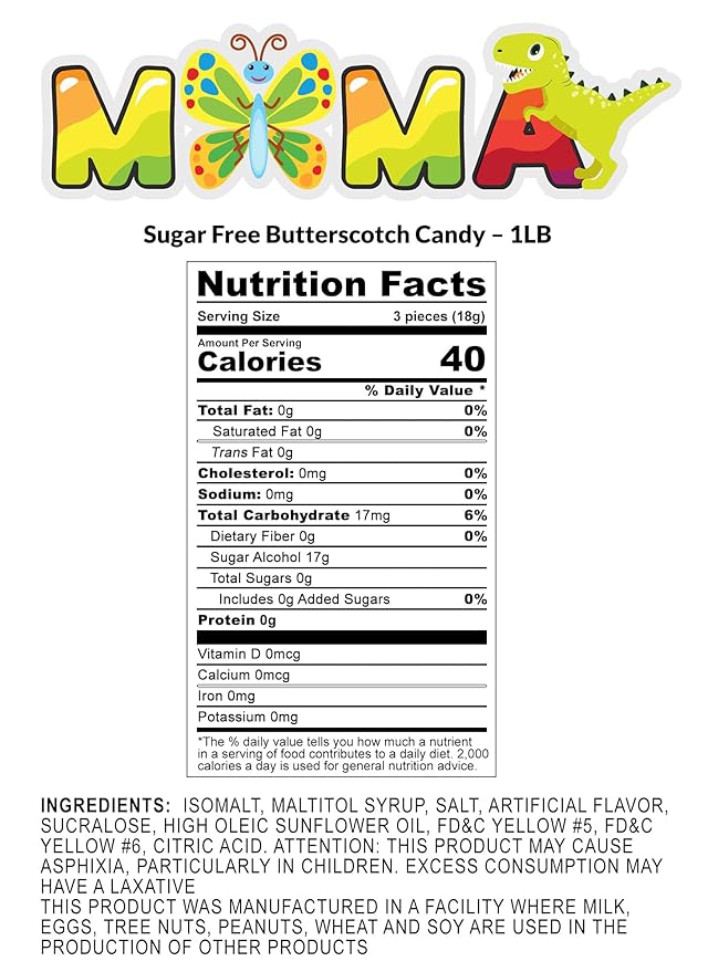 Sugar Free Butterscotch Hard Candy - 1 lb Delicious Bulk Candy Individually Wrapped - Gluten Free, Vegan, Keto Friendly Butterscotch Bag of Treats for Mima's Summer Mega Sale & Valentines Day