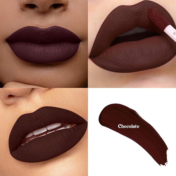 3-Pack Multicolor Matte Liquid Lipstick Set – White, Dark Green & Chocolate – Long-Lasting, Smudge-Proof, Waterproof – High-Pigment, Transfer-Resistant Colors for All-Day Wear
