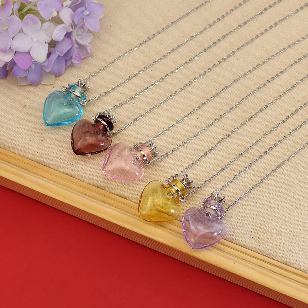 Bysxny 1PC 1PC Colorful Heart Vial Perfume Bottle Necklaces Stainless Steel Chain Make a Wish Aroma Essential Oil Diffuser Pendant necklace Women Jewelry (Dark Purple Heart)