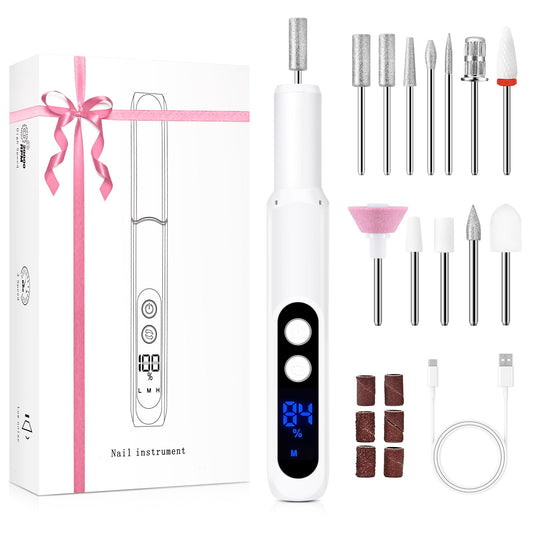 Professional Manicure Pedicure Kit, Electric Nail Drill with 360° LED light& LCD Display, Electric Nail File Pedicure Tools for feet, Hand Foot Care Nail Drill for Thick Nail Toenail Cuticle Women Men