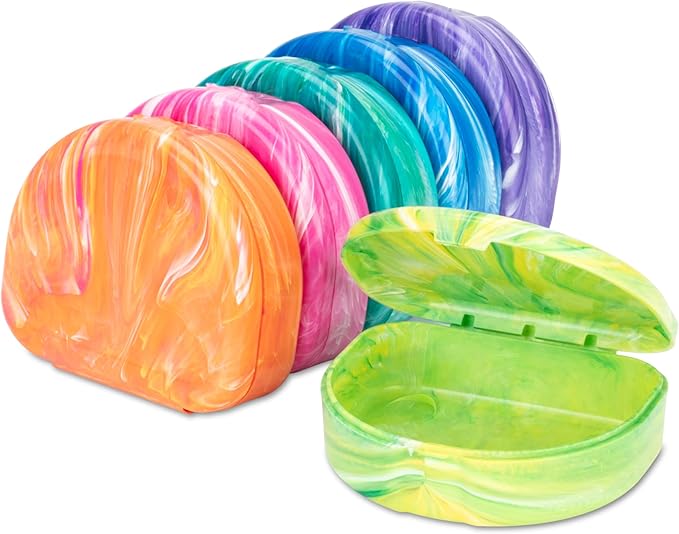 Practicon Brights Marble Retainer Cases, Clear Aligner Case, Dental Orthodontic Retainer Boxes, Mouth Guard Holder, 6 Pack