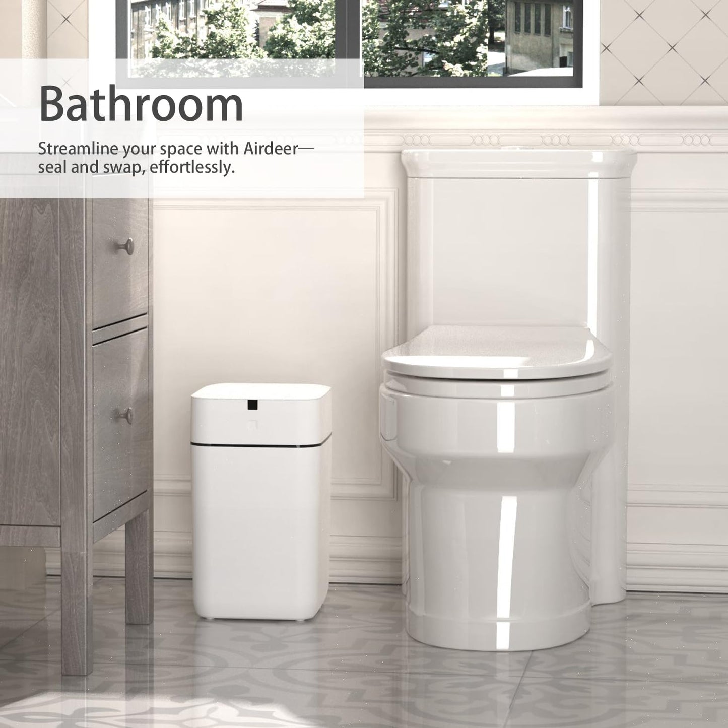 Airdeer Automatic Trash Can, 4 Gallon Self Sealing and Self-Changing Smart Trash Can, Motion Sensor, Touchless Garbage can with lid for Kitchen Bathroom Bedroom, 6 Refill Rings(A1, Black Line)