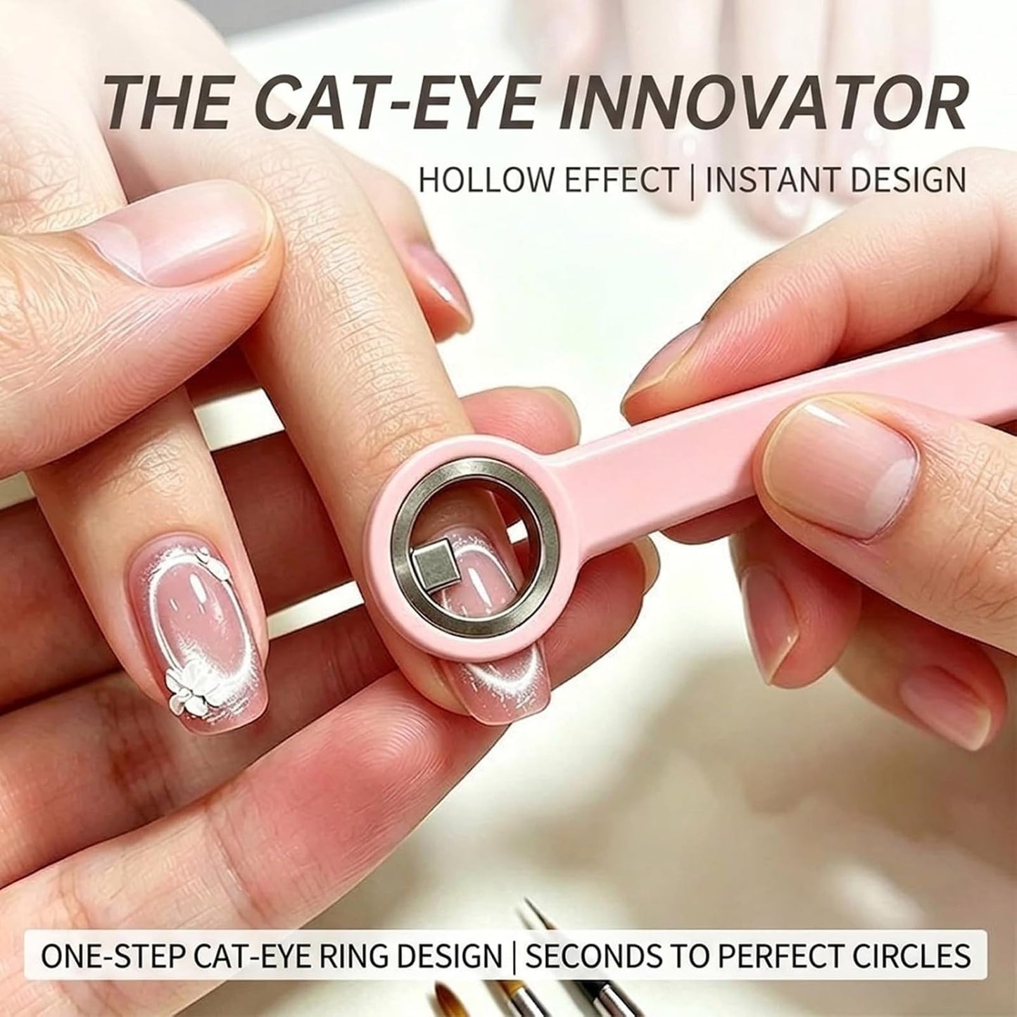 Ring-Shaped Cat Eye Magnet for Nails, Hollow Magnetic Design Circle Cat Eye Magnet for 3D Halo French Tip Nail Art, Home Salon DIY Manicure Tool (3Pcs-Purple)