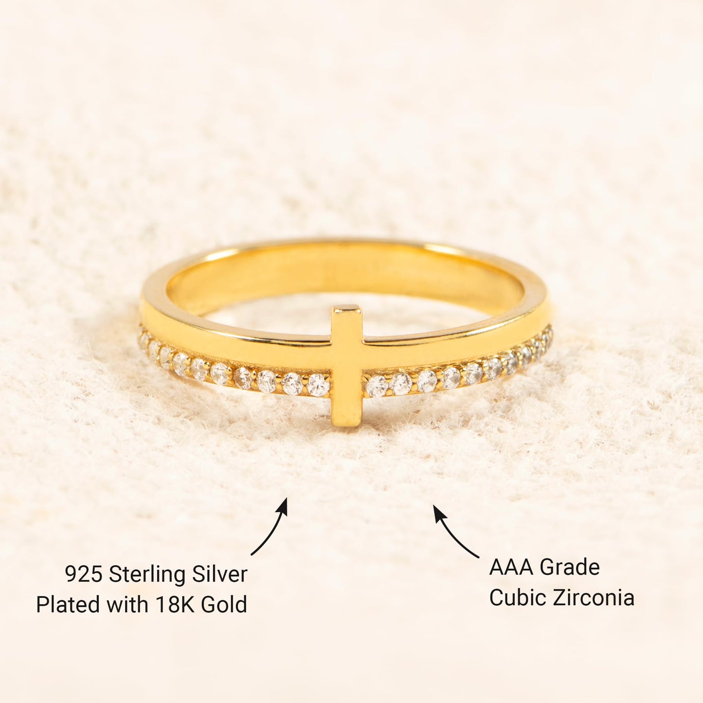 STORYJEWELLERY Cross Rings for Women, Purity Ring, 925 Sterling Silver Gold Plated Rings, Christian Ring, Christian Jewelry for Women, Confirmation Gifts, Baptism Gifts, Size 11