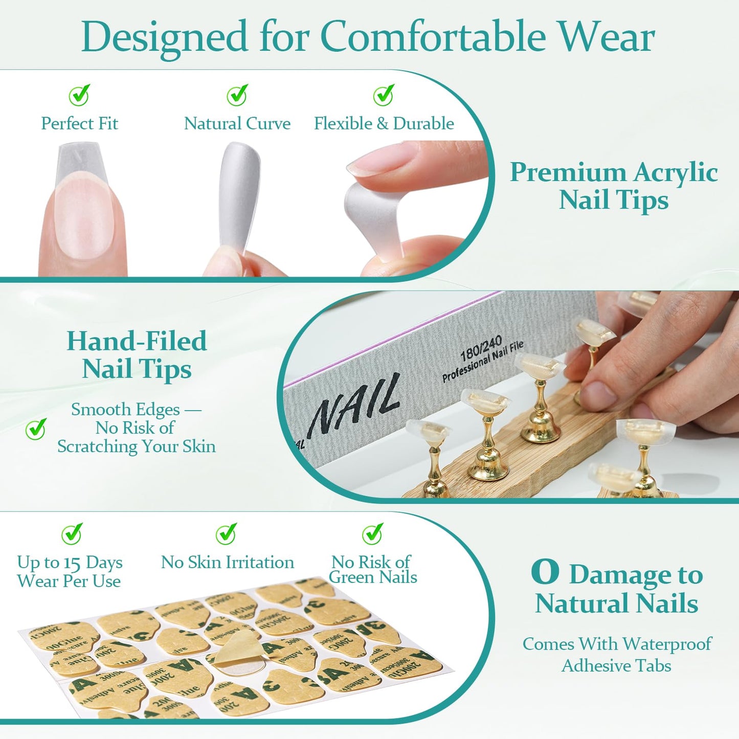 MOKAYIMO Press On Nails Square，Medium Press On Nails,Ombre Reusable False Nails Kit With Everthing,10pcs Durable Handmade Custom-Sized Acrylic Nails Press On,Size S