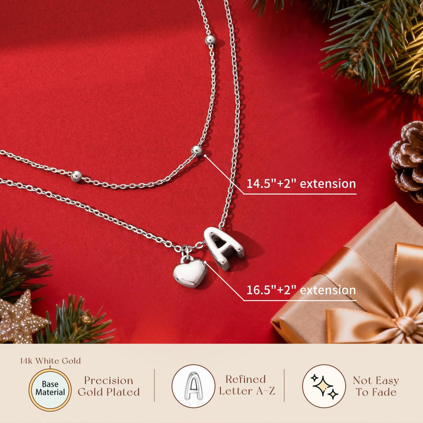 adoyi Silver Heart Initial Necklaces for Women 14k Gold Plated Layered bubble Letter Necklace Dainty Heart Y Pendant Necklace Stack Birthday Valentines Gifts for Women Jewelry
