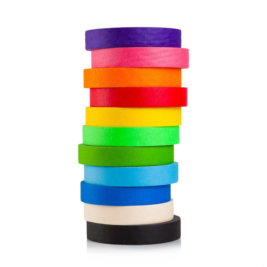 Craftzilla Colored Masking Tape - 11 Roll Multi- Pack, 55 Yards x 1 in Colorful Craft Tape- Great for Arts & Crafts, Kids, Labeling and Color- Coding