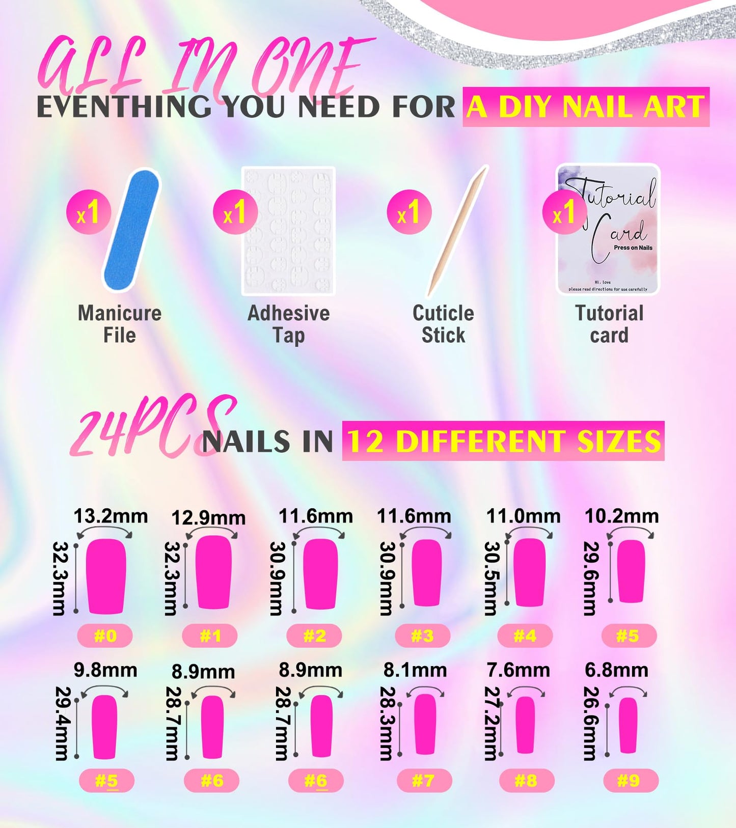 Press on Nails Extra Long - Aegenacess Square Press On Nails with 3D Heart and Rhinestones, Nude French Tips Y2K Fake Nails with Glue Sticker, Handmade 24 pcs Stick On Nails False Nail in 12 Sizes