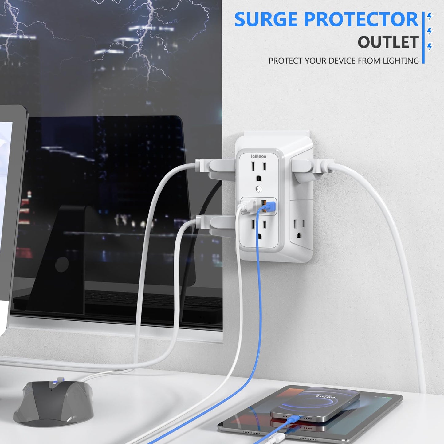 3 Pack Surge Protector Outlet Extender, 6 Outlet Splitter with 4 USB Ports (2 USB C), Multi Plug Wall Outlet 1050J Power Strip, USB Wall Charger for Home Office Kitchen Travel