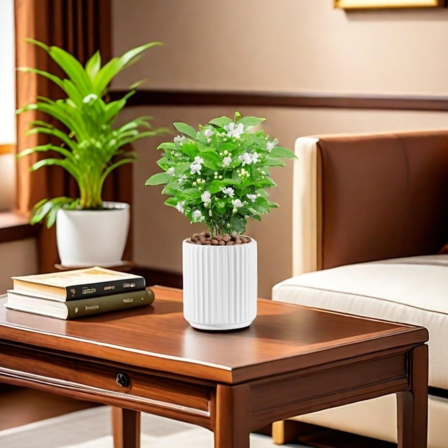 Flowers and Succulent Plant Pots, Ceramic flower Pots and Drainage Hole, Bonsai Planter Large Flower Pots for Indoor Outdoor Use for Home Office Garden Decoration,Plants not included (White)