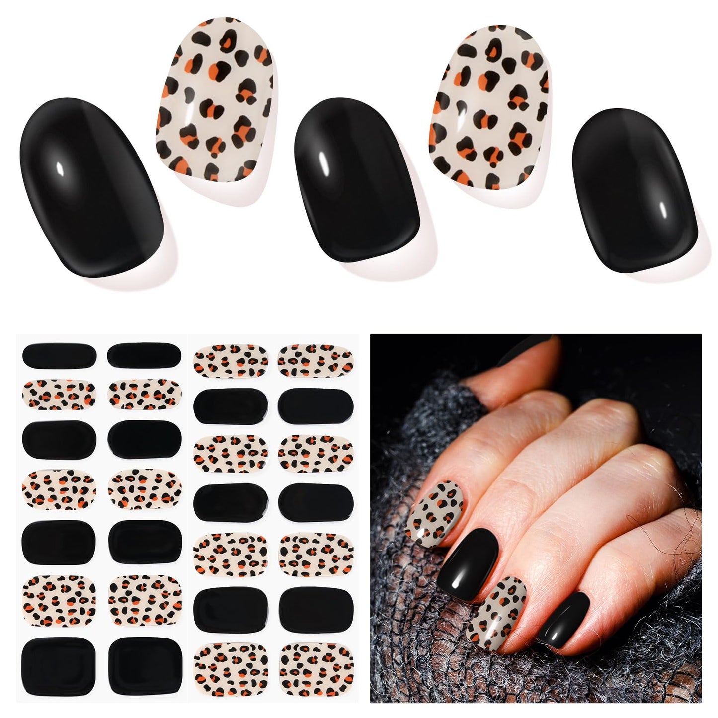 DUKASOU Semi Cured Gel Nail Strips, Black | 28 pcs Gel Nail Strips Work with Any UV Lamp, Salon Quality UV Nails Stickers, Easy to Apply for Home Nails DIY