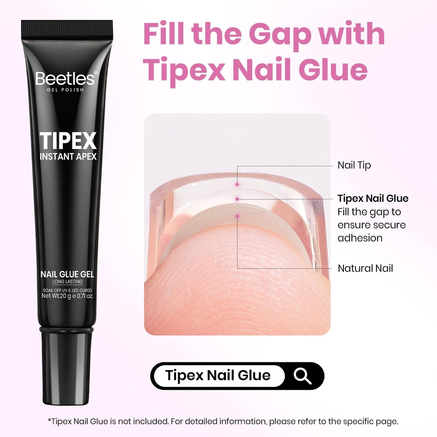 Beetles Tipex Instant Apex Nail Tips, XL Long Square, 16 Sizes | 00–14, 160PCS, Built-in Apex Acrylic Tips for Flat & Natural Nail Beds, Beginner-Friendly Easy DIY Nail Extensions