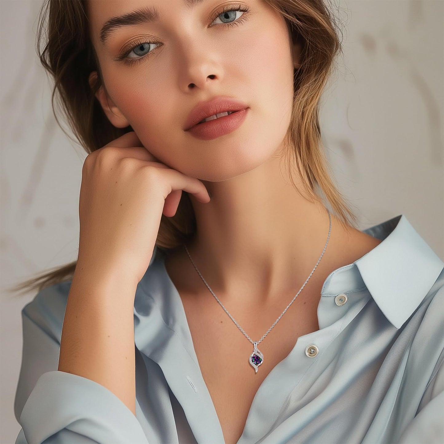 FANCIME June Birthstone Necklace for Women Round Alexandrite Necklace S925 Sterling Silver full Love Birthday Gifts for Mom Women, 16"+2" Inches