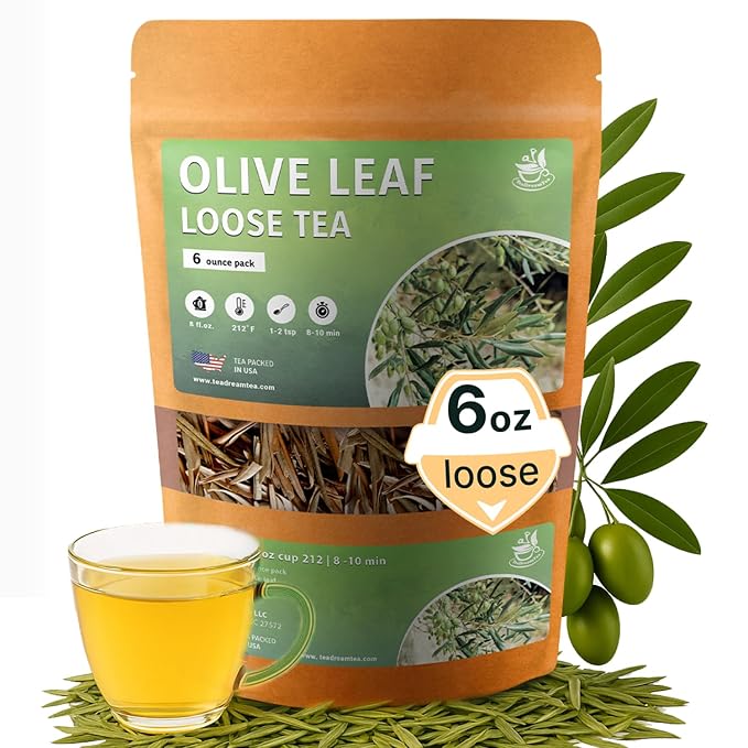 Olive Leaf Loose Tea – 6 oz Size (Premium Dried Olive Loose Leaf Tea - 6oz), Natural Extract Caffeine-Free Herbal Tea for Relaxation, Wallness with Smooth Taste