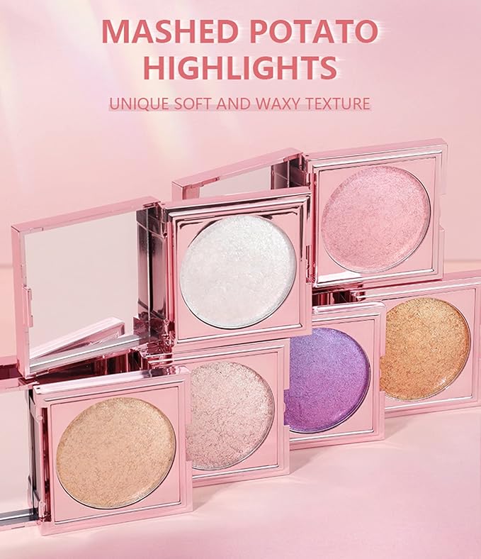 MAEPEOR Face Highlighter Palette 8 Colors Shimmer Glitter Pearl Highlighter Powder Sparkly Diamond Highlighting Palette for Face Cheek (05 Champagne Powder)