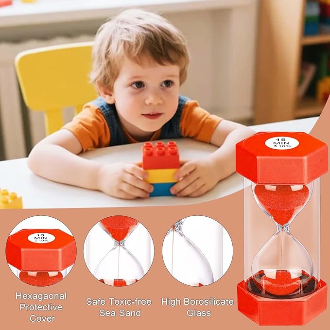 Hourglass Sand Timer 5 Minute, Plastic Hexagon Hourglass Sand Clock 5 Min, Reloj De Arena 5 Minutos,Unbreakable Colorful Hour Glass Sandglass for Classroom Games Kitchen (Red)