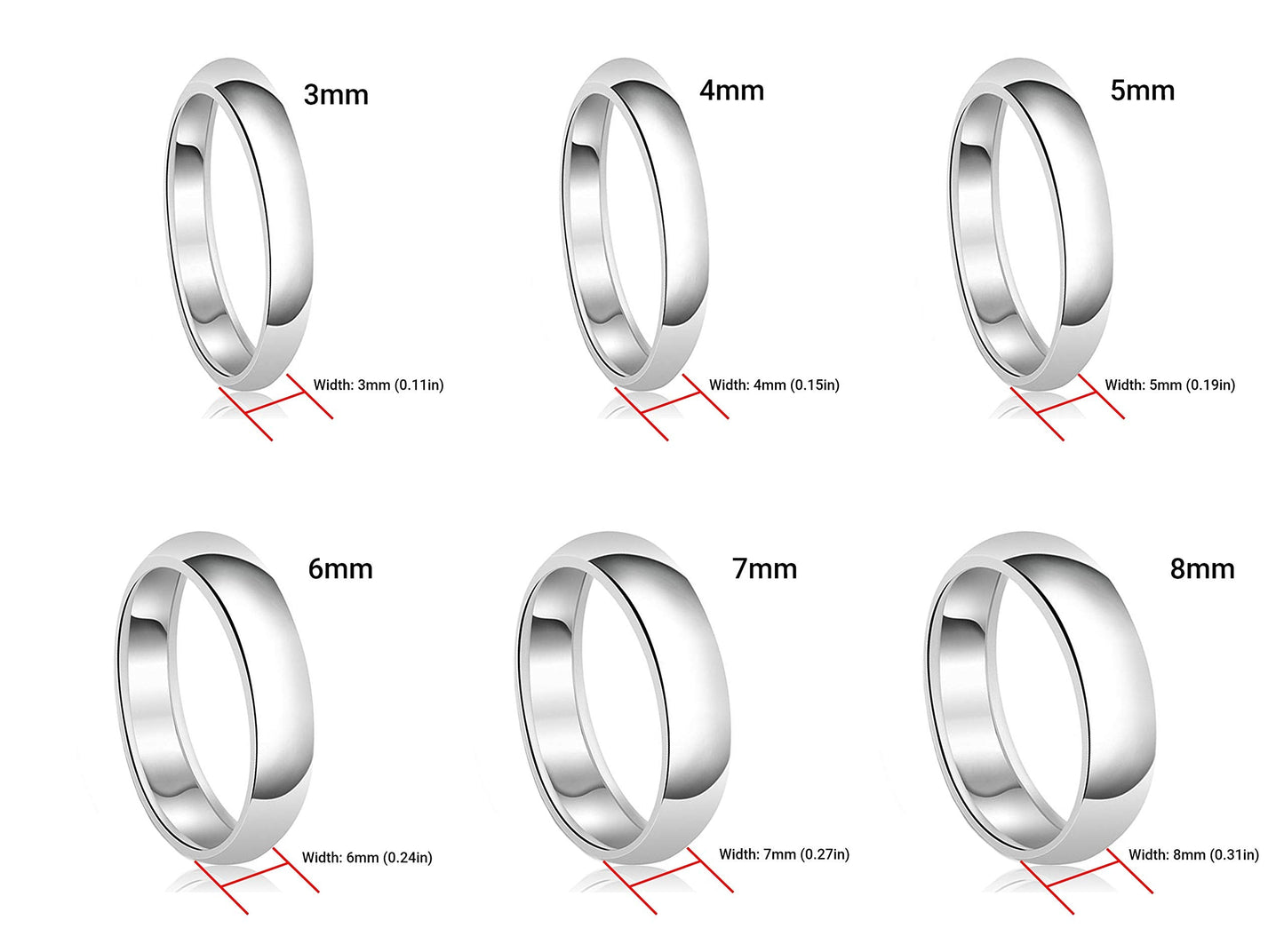Tioneer Jewelry | Sterling Silver Plain Dome Wedding Band | Wedding Band for Women & Men | Sterling Silver Jewelry, Silver, 5mm, Size 6