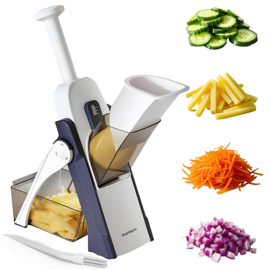 SupMaKin Safe Mandoline Slicer for Kitchen, Potato Slicer, All in 1 Vegetables Slicer and Chopper, French Fry Cutter, Adjustable Thickness, Dishwasher Safe Chopping Artifact Gift (Blue)