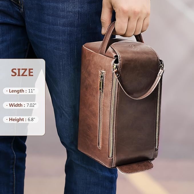 Personalized Toiletry Bag for Men,Initial Mens Toiletry Bags for Traveling,Men Travel Toiletries Bag,PU Leather Shaving Bag for Toiletries Accessories kit,Dark Brown C