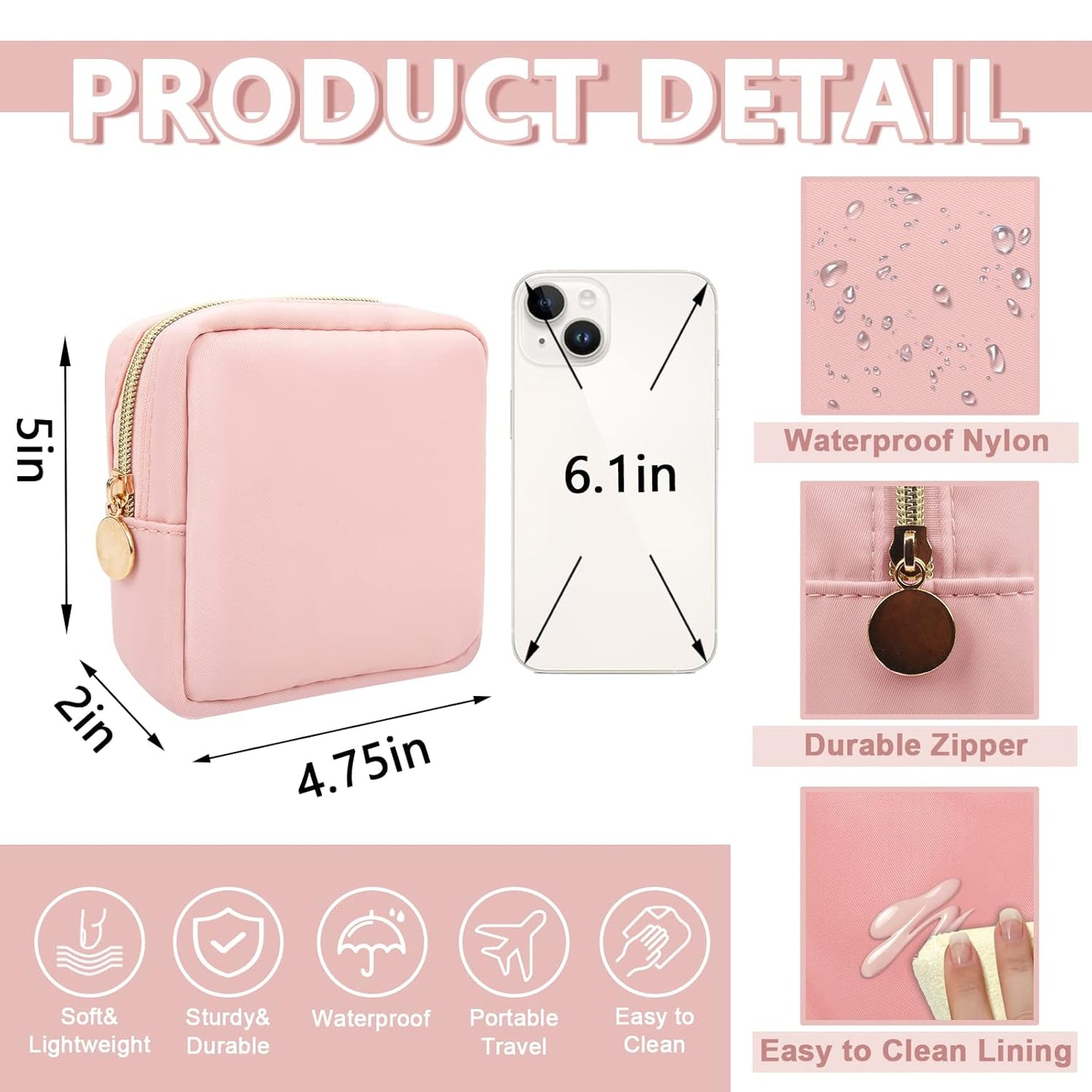Mini Makeup Pouch for Purse, Small Cosmetic Bag Pouch Nylon Travel Toiletry Organizers Bag for Women Girls, Cute Zipper Coin Purse Preppy Storage Purse for School Work(Mini-Flamingo)