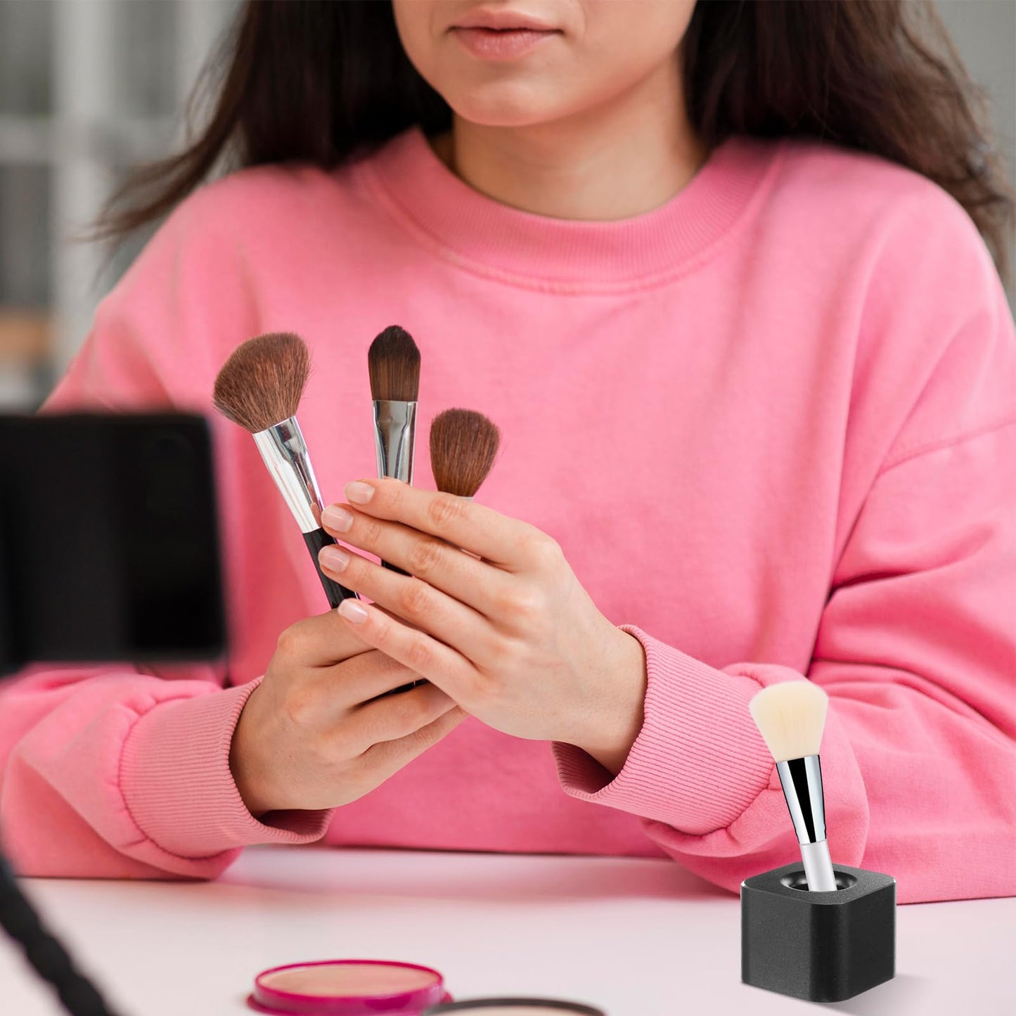 4 Pieces Single Pen Holder For Desk, Solid Metal Fountain Pen Stand, Square Pen Stand, Mini Pen Display Stand Toothbrush Holder, Desk Organizer Accessory, For Home, Office, Students, Teachers (Black)