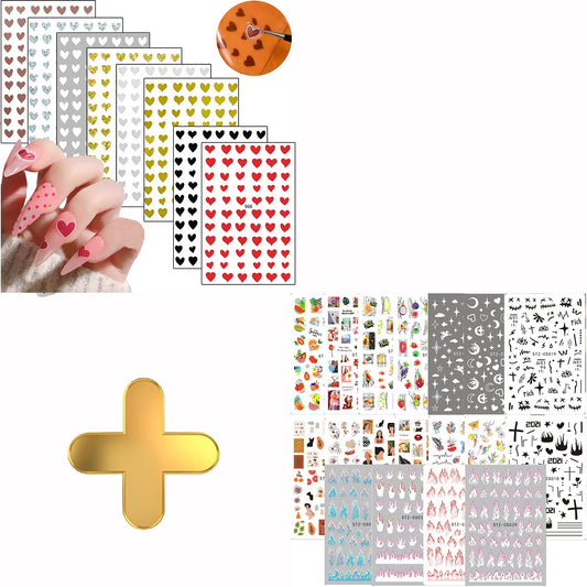 8 Sheets Heart Nail Art Stickers with 18 Sheets Colorful Nail Art Stickers