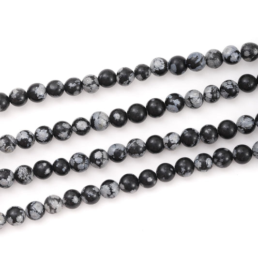 8mm 45pcs DIY Natural Black Snowflake Obsidian Stone Beads Round Healing Crystal Gemstone Loose Beads for Jewelry Making Handmade Bracelet Necklace