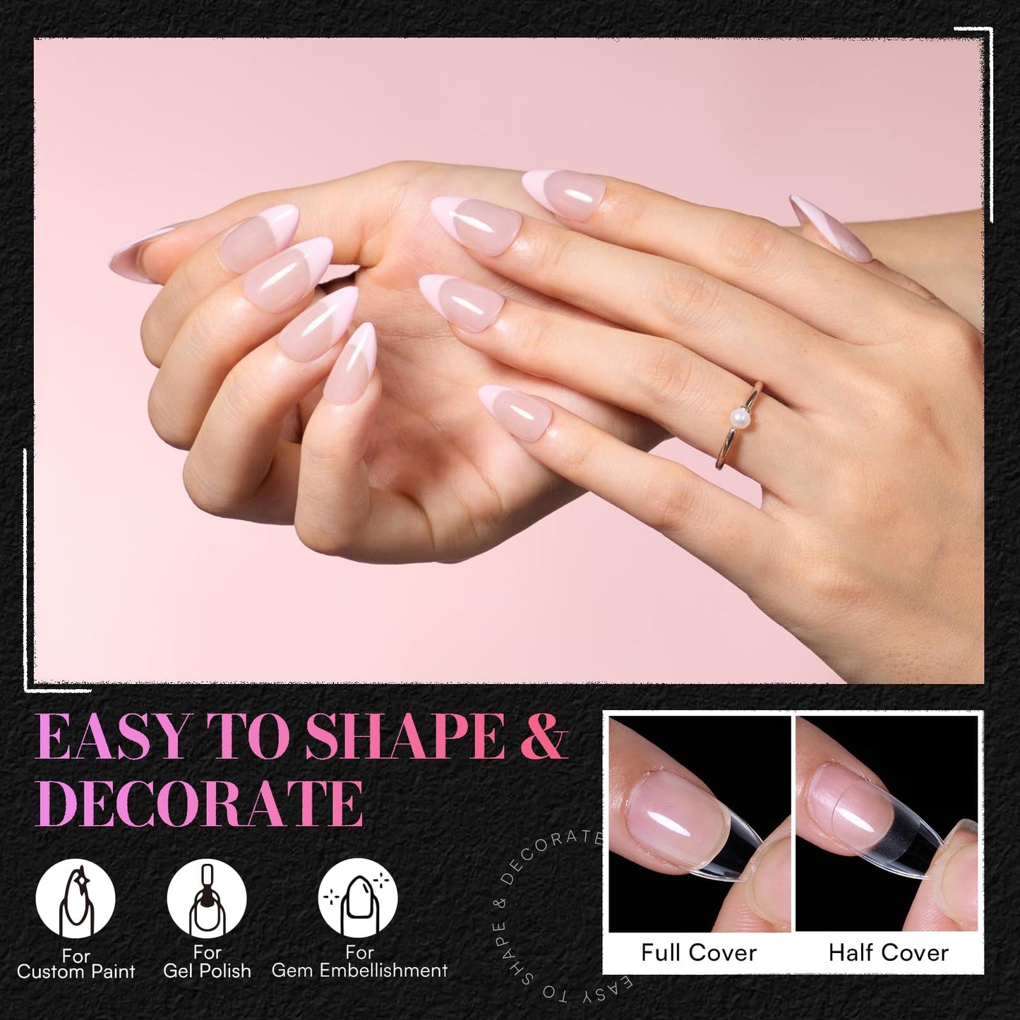 Makartt Extra Short Almond Nail Tips: 240PCS, 15 Sizes, Half Matte, Clear Fake Nails - Full Cover Soft Acrylic Press On Nail Extensions Supplies Salon and Home DIY for Flat & Natural Nail Beds