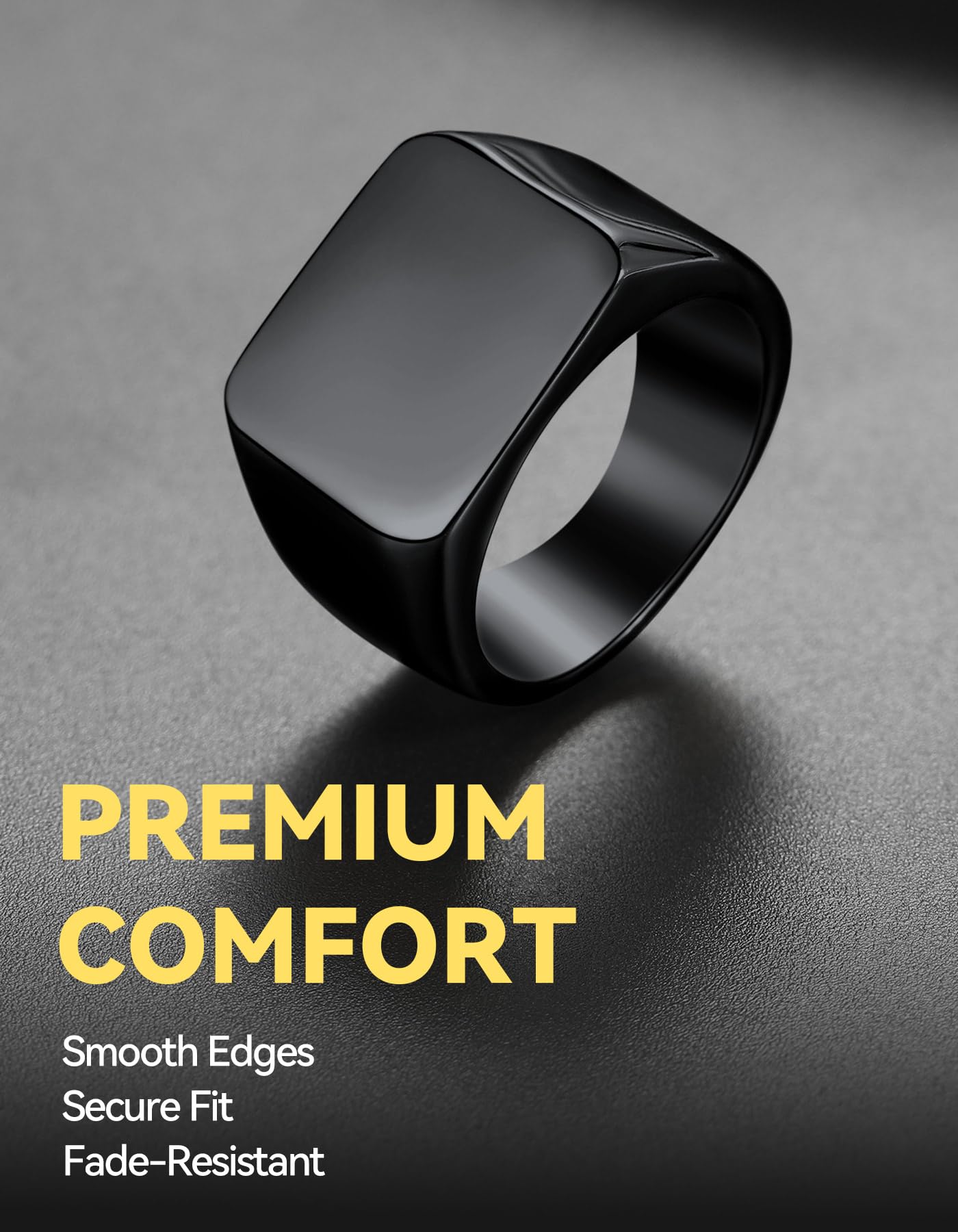 Black Signet Rings for Men Women Solid Polished Stainless Steel Biker Ring Gift for Dad Size 7