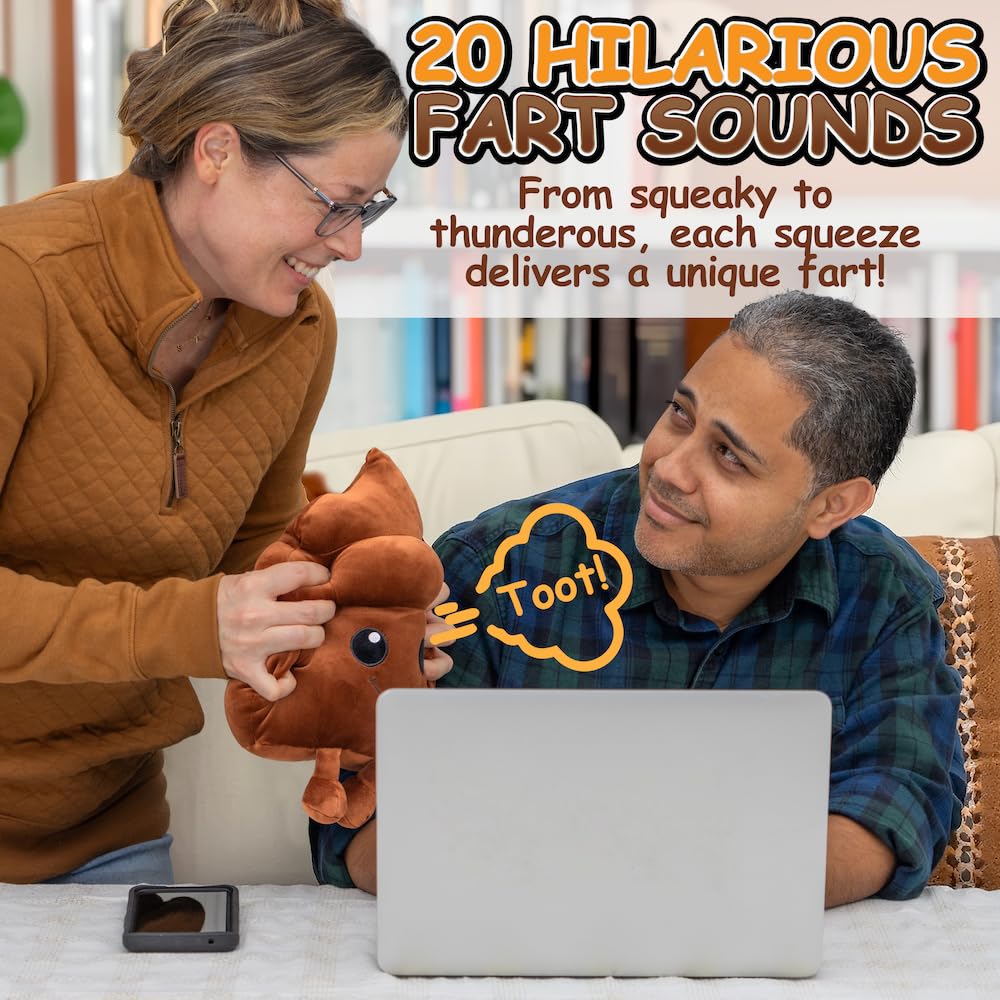 Twiddler Toys Poop Emoji Fart Noise Maker - Large 11” Plush Toy Makes 20 Hilarious Farting Sounds - Funny Gag Gift for Friends and Coworkers
