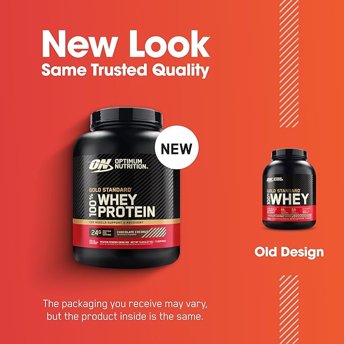 Optimum Nutrition Gold Standard 100% Whey Protein Powder, Chocolate Coconut, 5 Pound (Packaging May Vary)