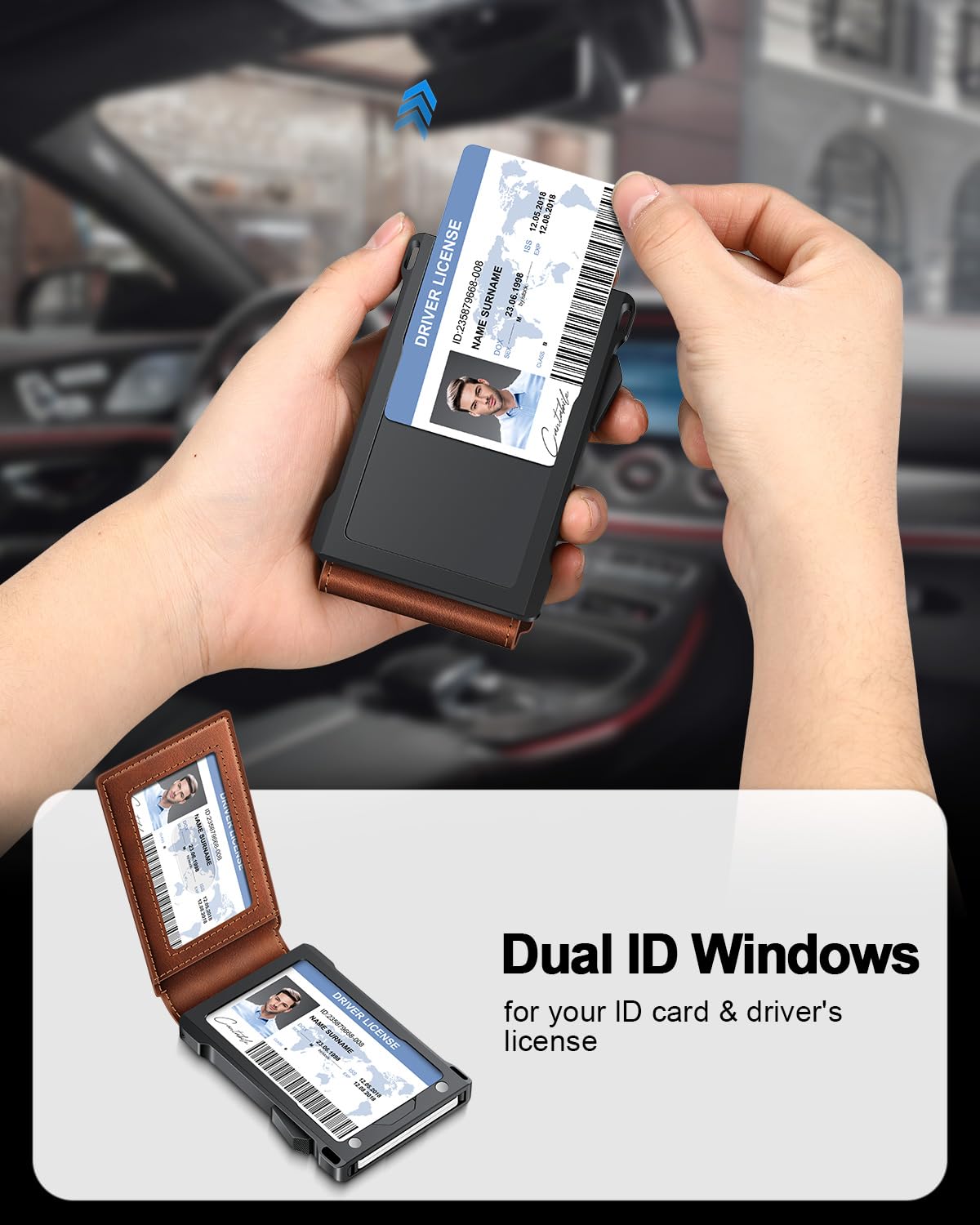 Wallet for Men RFID Wallet with 2 ID Windows & Money Clip, Slim Pop Up Card Holder for 10-12 Cards, Bifold Minimalist Smart Wallet for Front Pocket, Compact Metal Credit Card Holder, Gifts for Men