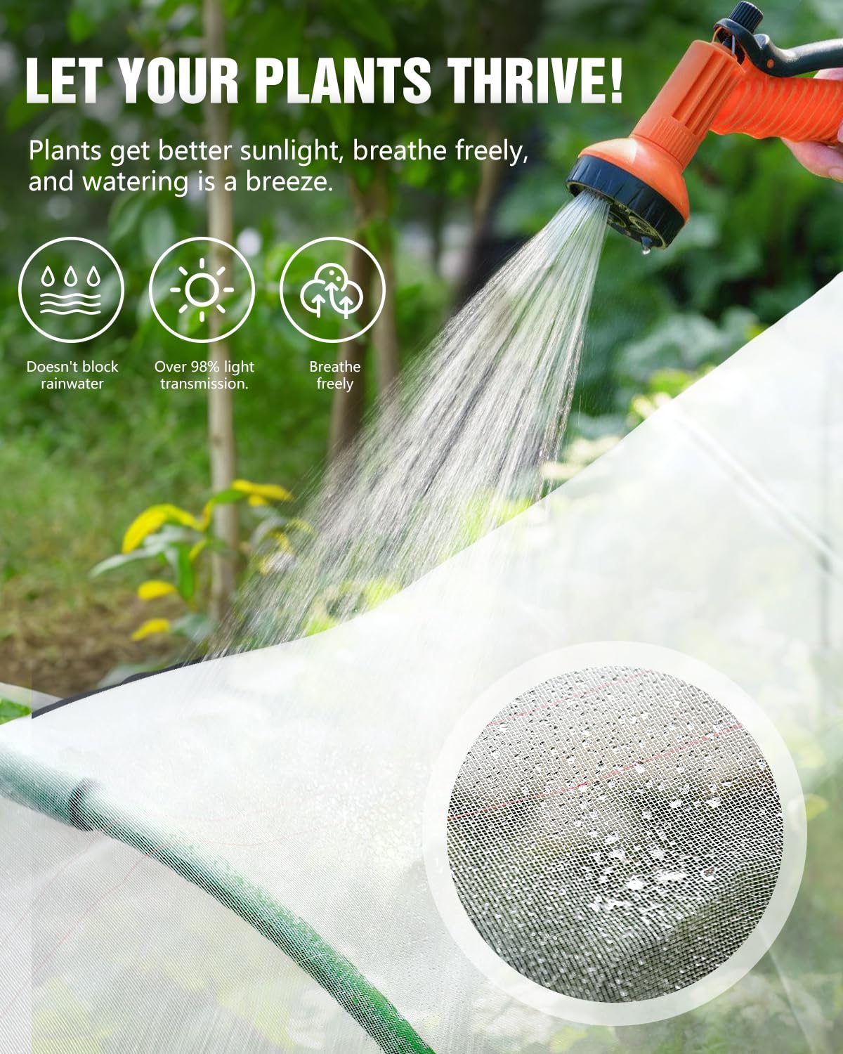 joyhalo Garden Netting for Raised Beds, 6 Sets Garden Hoops with for Raised Beds 10x30 Ft Garden Net, Bird & Cicada Net for Trees, Garden Mesh Netting for Greenhouse, Vegetable, 18 Clips Included