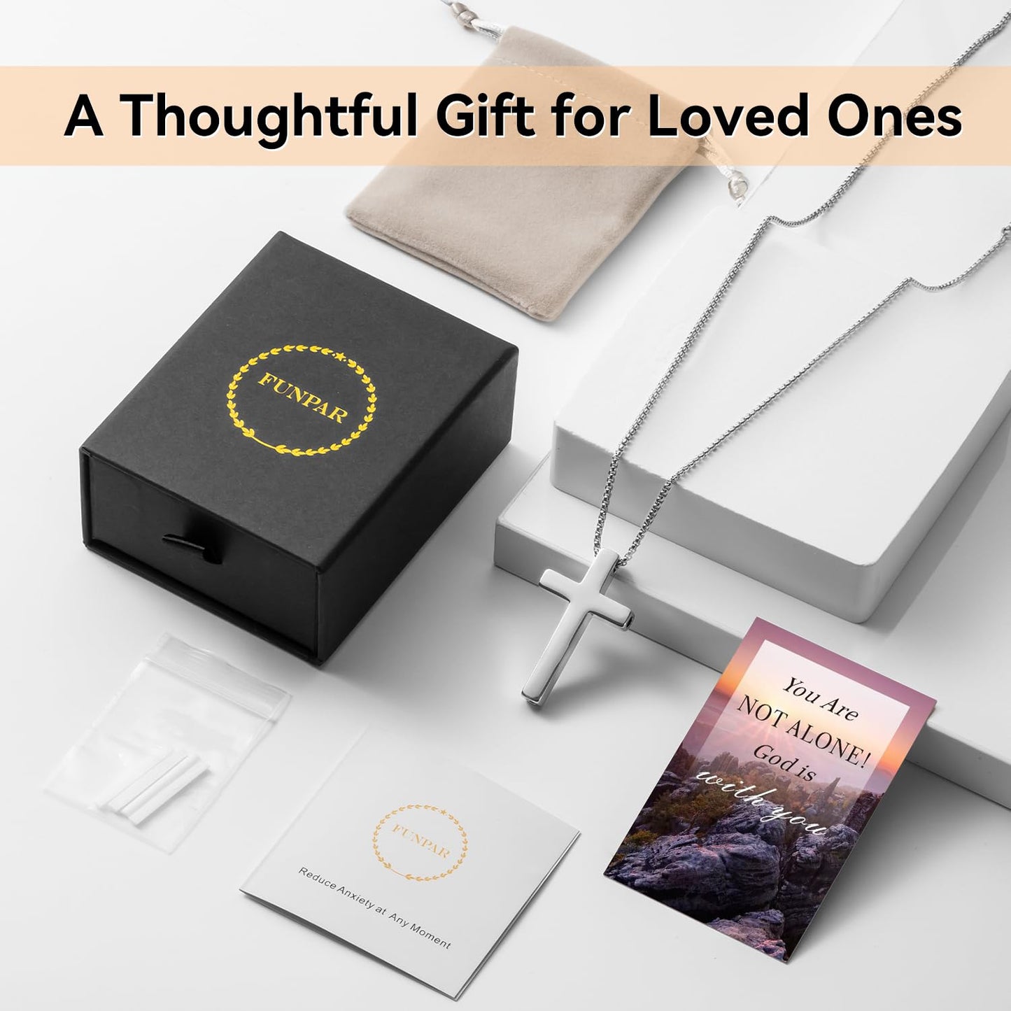 FUNPAR Cross Breathing Necklace for Anxiety Relief and Relaxation, Breathlink Design Quit Smoking Aid, Stainless Steel Mindfulness Tool to Calm, Stylish Wellness Gift for Adults(Black 41:10)