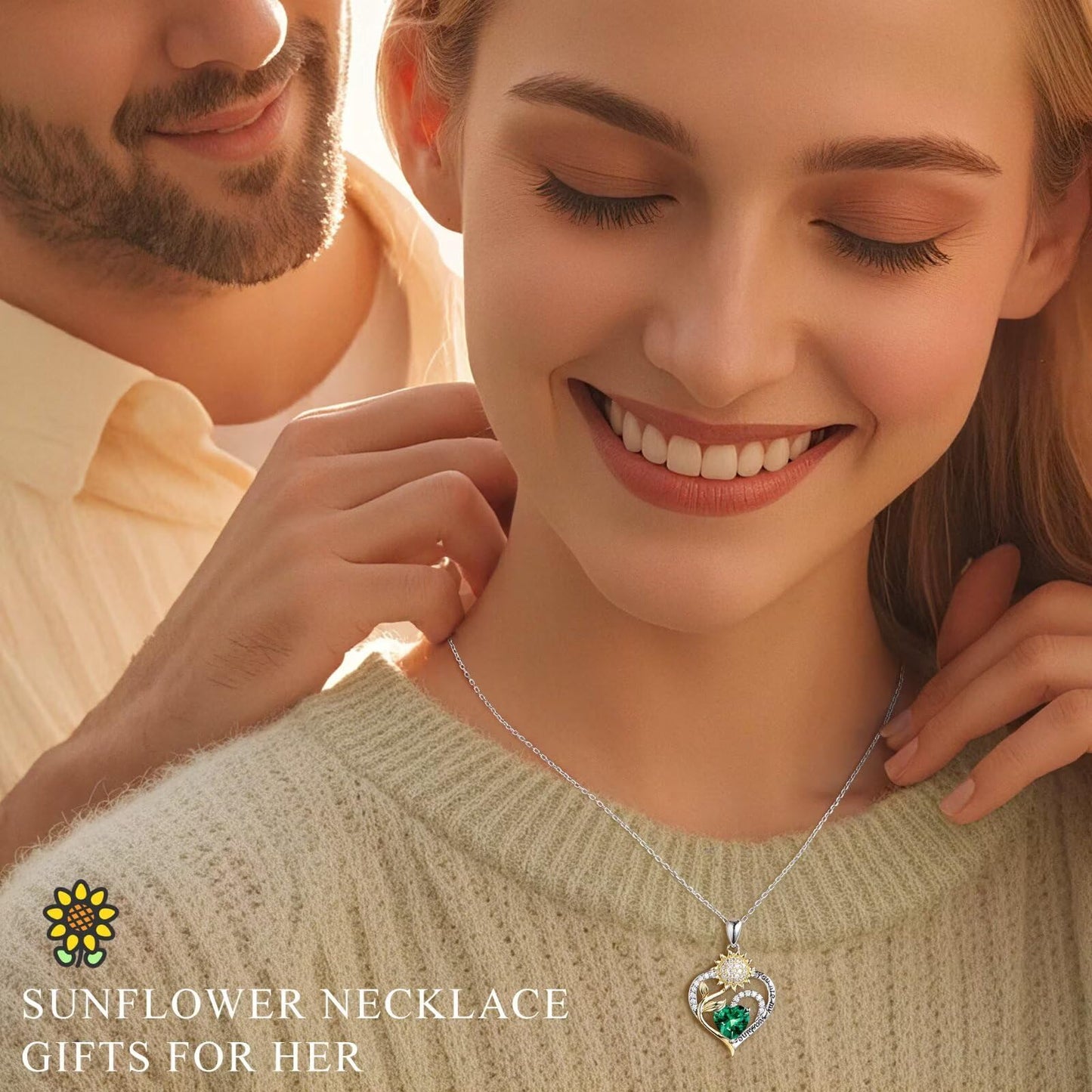 Iefil Sunflower Gifts for Women, Anniversary Birthday Gifts for Women, Simulated Sapphire Necklaces, September Birthstone Necklace, Jewelry for Wife Mom Her