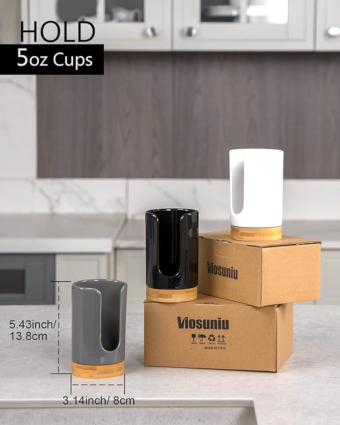 5oz Ceramic Bathroom Cup Dispenser (2nd Generation) Dixie Holder-Disposable Paper Holder for Rinsing Cups on Vanity Countertops (2 Pack, Black) (V15007)