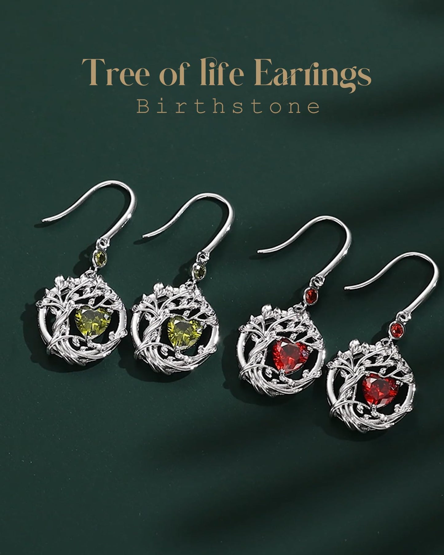FANCIME Tree of Life Earrings 925 Sterling Silver Dainty Green Peridot Dangle Drop Gemstone Earring August Birthstone Fine Jewelry Birthday Mothers Day Gifts for Mom Her Women