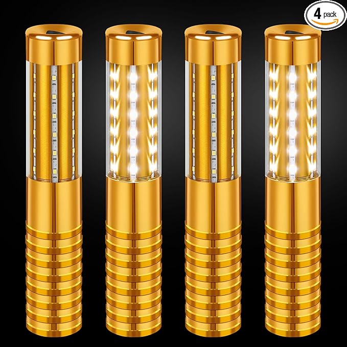 4 Pieces LED Strobe Baton Light Rechargeable Bottle Service Sparklers Stick Reusable Champagne Bottle Handheld LED for Club Stage Nightclub Party Concert Event Bar Outdoor - Gold
