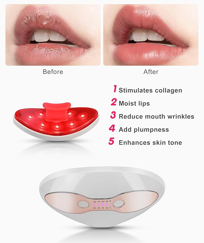 Red Light Device, FERNIDA 2 in 1 Lip and Eye Care Tool with Heated for Anti-Aging, Smooth Lip Wrinkles, Lip Plumper and Reduce Dark Circles, 4 Levels Heating Temps, White