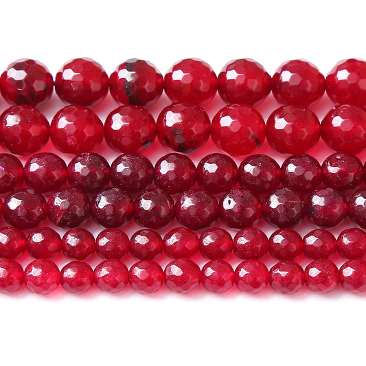 45pcs 8mm Faceted Red Jade Gemstone Beads Natural Stone Round Loose Spacer Beads for Jewelry Making DIY Bracelet Necklace 1 Strand 15inch