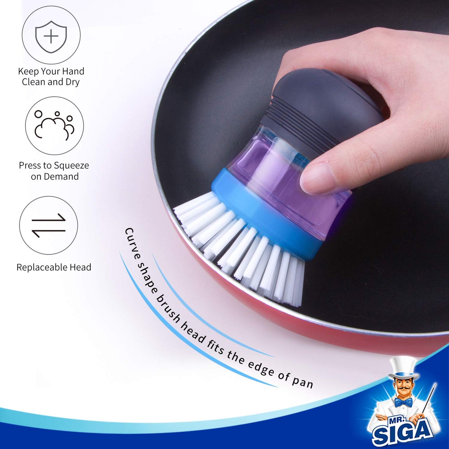 MR.SIGA Soap Dispensing Palm Brush Refill, Pack of 4