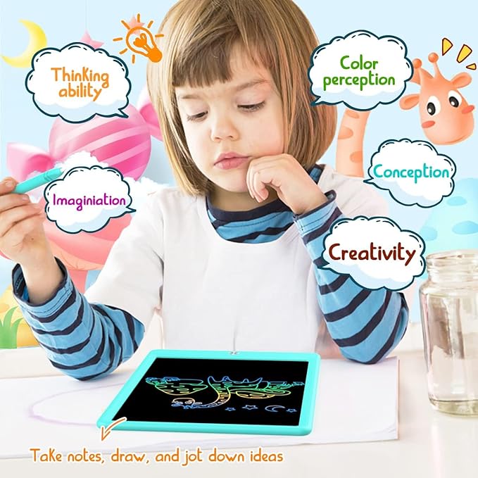 LCD Writing Tablet Doodle Board, Colorful Drawing Pad, Electronic Drawing Tablet, Drawing Pads,Travel Gifts for Kids Ages 3 4 5 6 7 8 Year Old Girls Boys (10.5 inch, Blue&Pink)