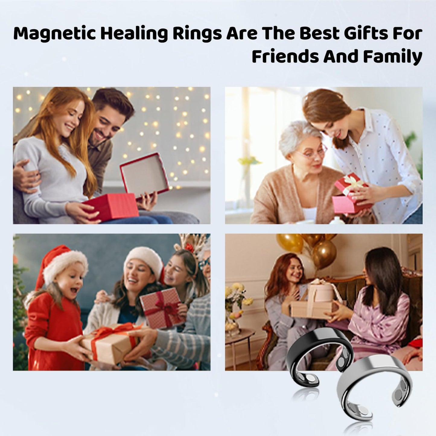 IENRGJ Magnetic Rings for Women/Man, Vayro Ring, Adjustable Stainless Steel Rings, Classic Open Design Black/Silver/Rose Gold/Gold (Gold)