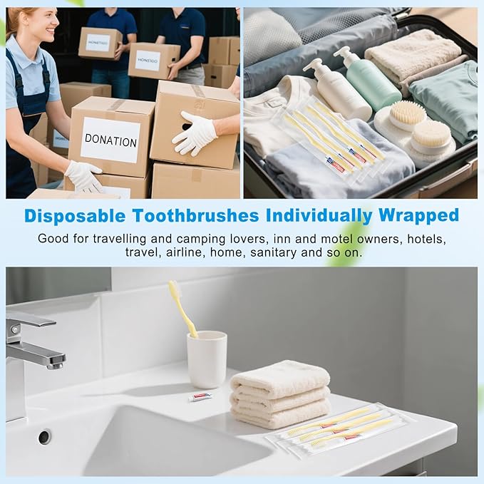Disposable Toothbrush with Toothpaste Set, Individually Wrapped Soft Bristles Travel Size Manual Toothbrushes Kit in Bulk for Hotel/Travel/ Business/Donation/Homeless/Charity/Camping (1000 Pack)