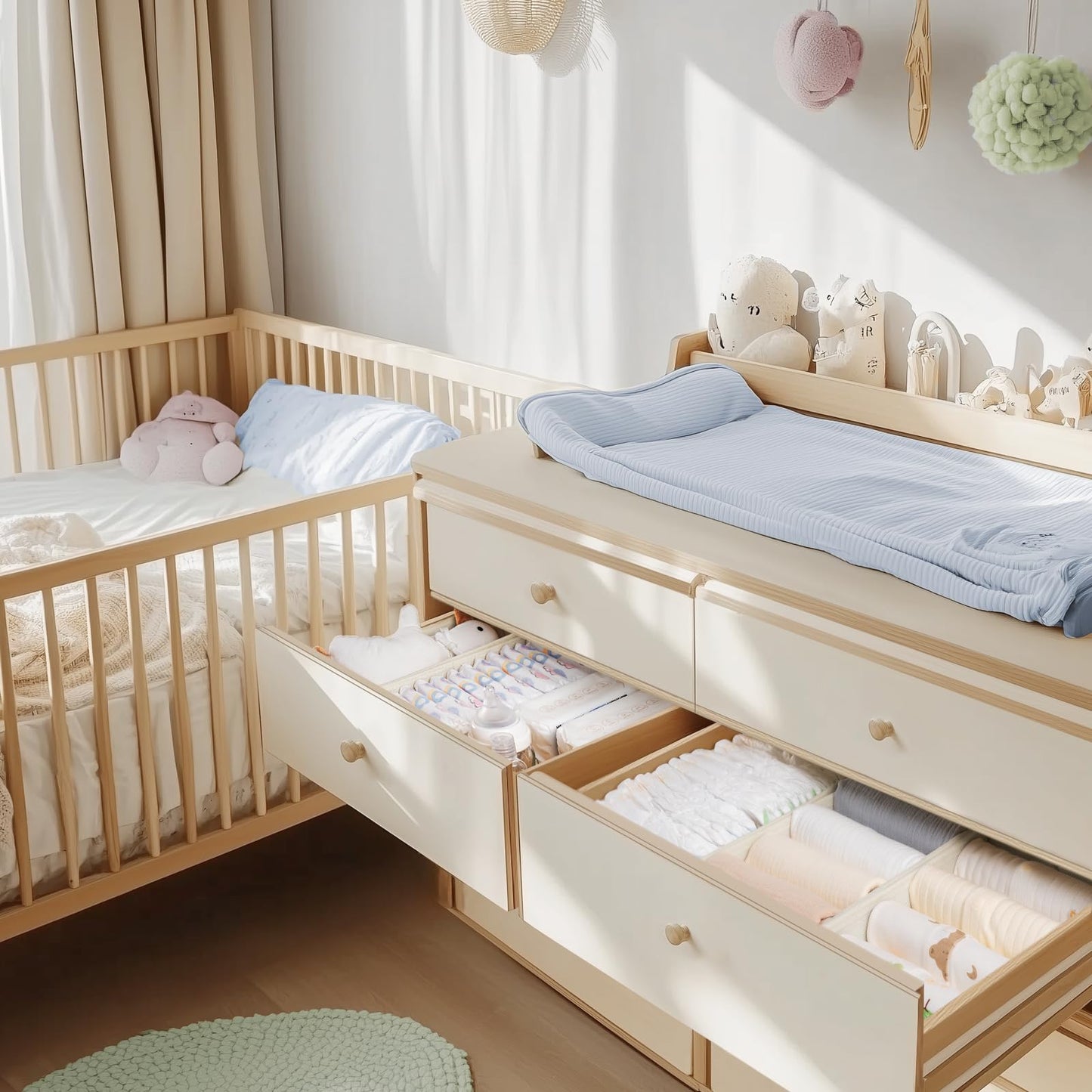 Criusia Drawer Organizer Clothes, 10 Pack Dresser Organizer for Baby Clothes, Underwear, Sock- Foldable Closet Organization and Storage Dividers Bins for Nursery, Bedroom (Beige)