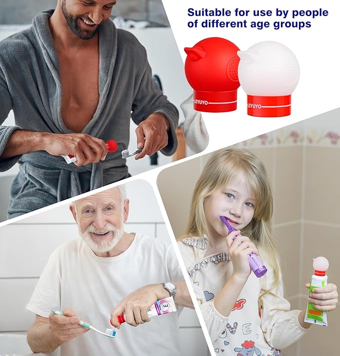 Toothpaste Dispenser for Kids with Self-Closing Cap No Mess No Waste, Fits Most Toothpaste Tube(White)