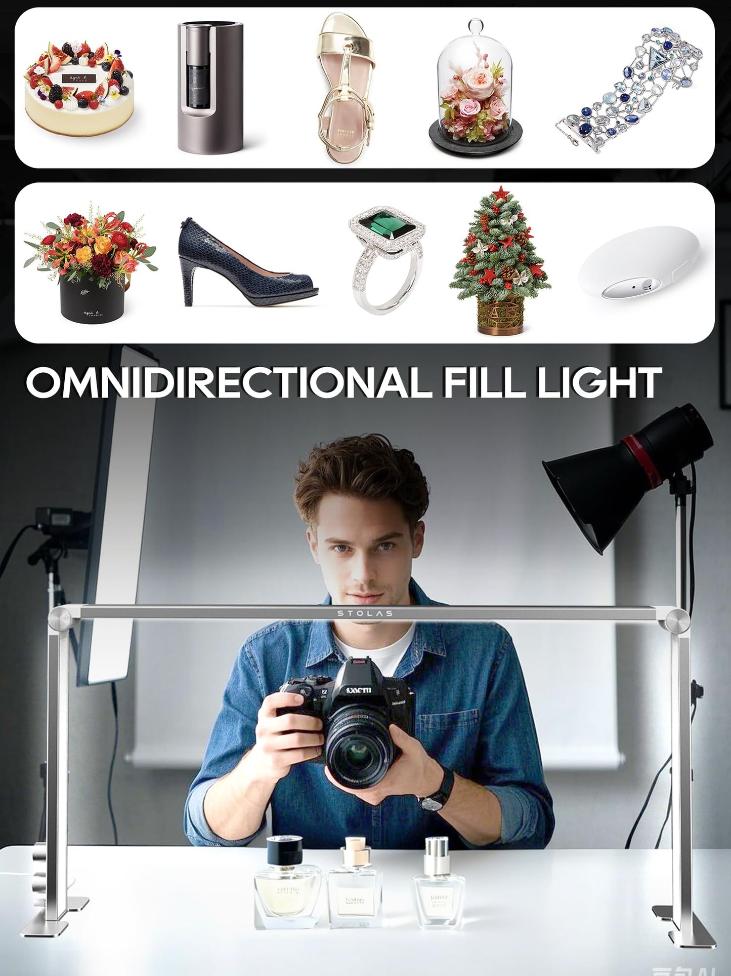 Upgraded Nail Tech Lamp for Desk, 32 in Foldable Large Nail Light with Phone Holder, 3000K-6000K CRI＞95 LED Manicure Lamp, Half Moon Light for Lash Eyelash Extension, Tattoo, Eyebrows-Diamond Silver
