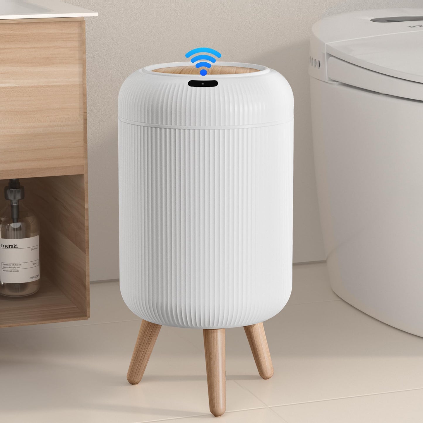 onlcuk Automatic Motion Sensor Bathroom Trash Can with Lid, 3 Gallon / 11L Touchless Trash Garbage Bin with Removable Legs for Kitchen, Bedroom, Office, Small Trash Cans Trashcan Wastebasket-White