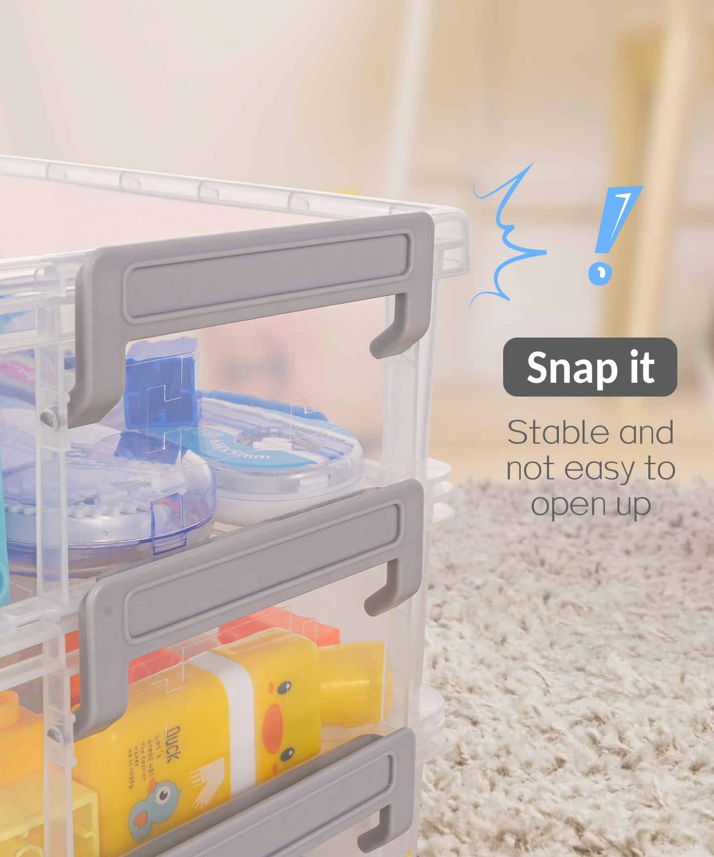 Sooez 6 Pack Extra Large Pencil Box, Plastic Pencil Case Crayon Box, Clear Marker Organizer Plastic Containers with Lid, Stackable Storage Boxes for Art Craft,Pen,Back to School Teacher Supplies, Grey
